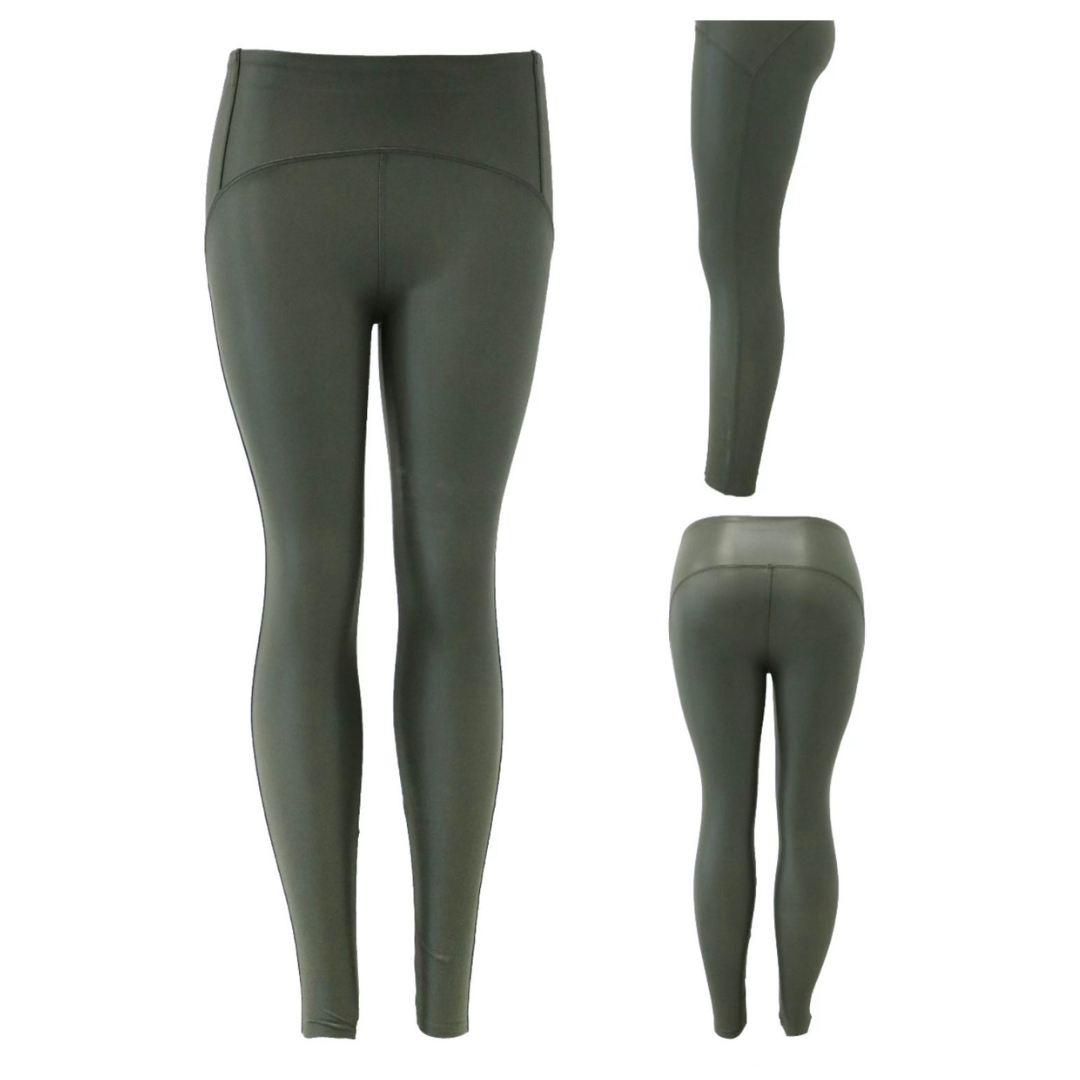 Leggings aus Lederimitat Khaki gefüttert