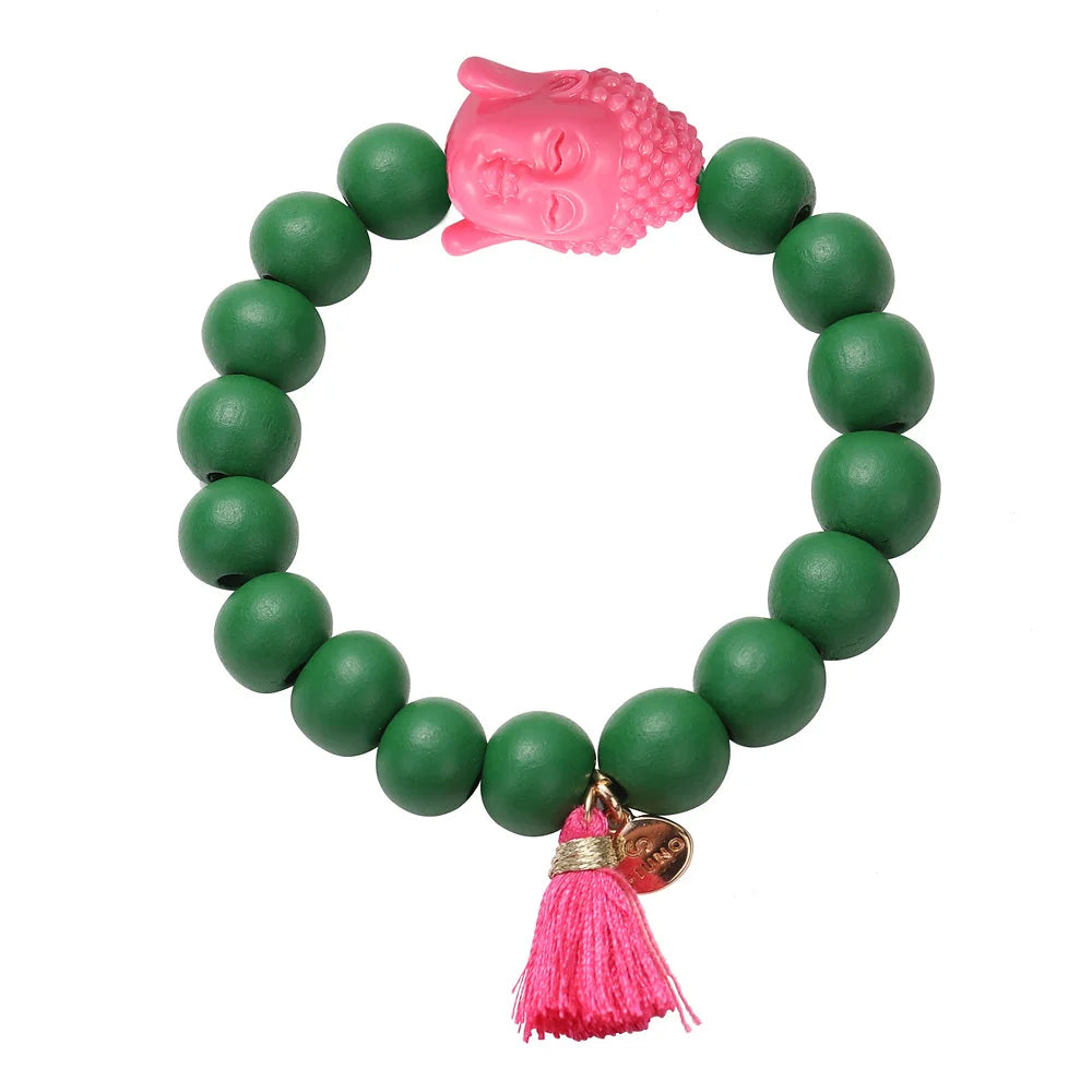 Holzperlenarmband Buddha + Quaste