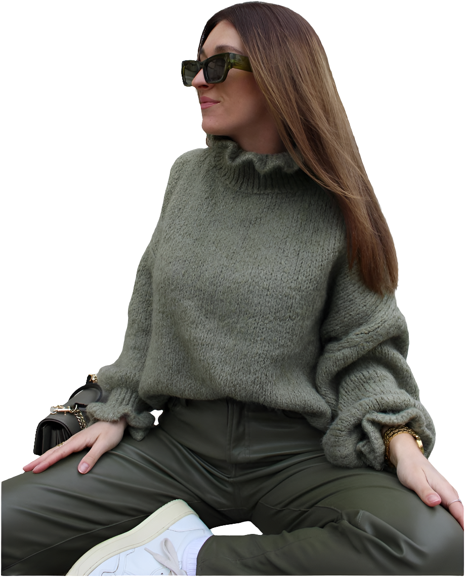 Rüschen Strickpullover RUBY Khaki