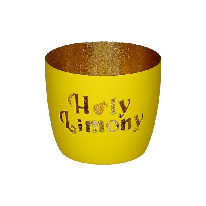 Holy Limony Windlicht – Gelb mit Gold – Sommerliche Deko für gute Laune