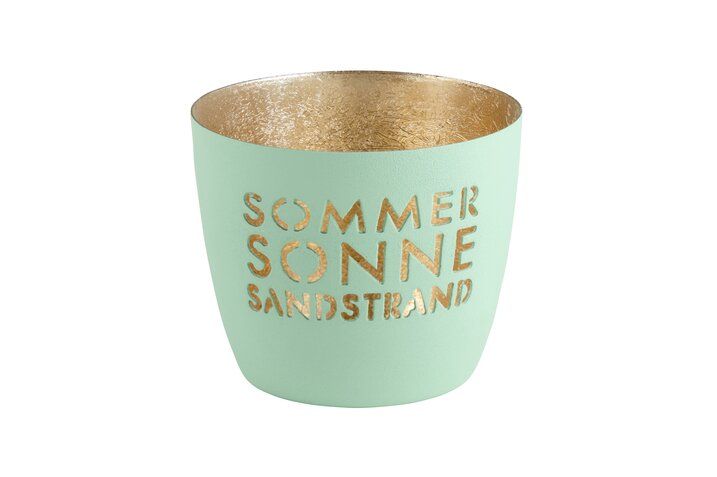 Sommer Sonne Sandstrand Windlicht – Mintgrün mit Gold – Maritime Deko für Urlaubsfeeling